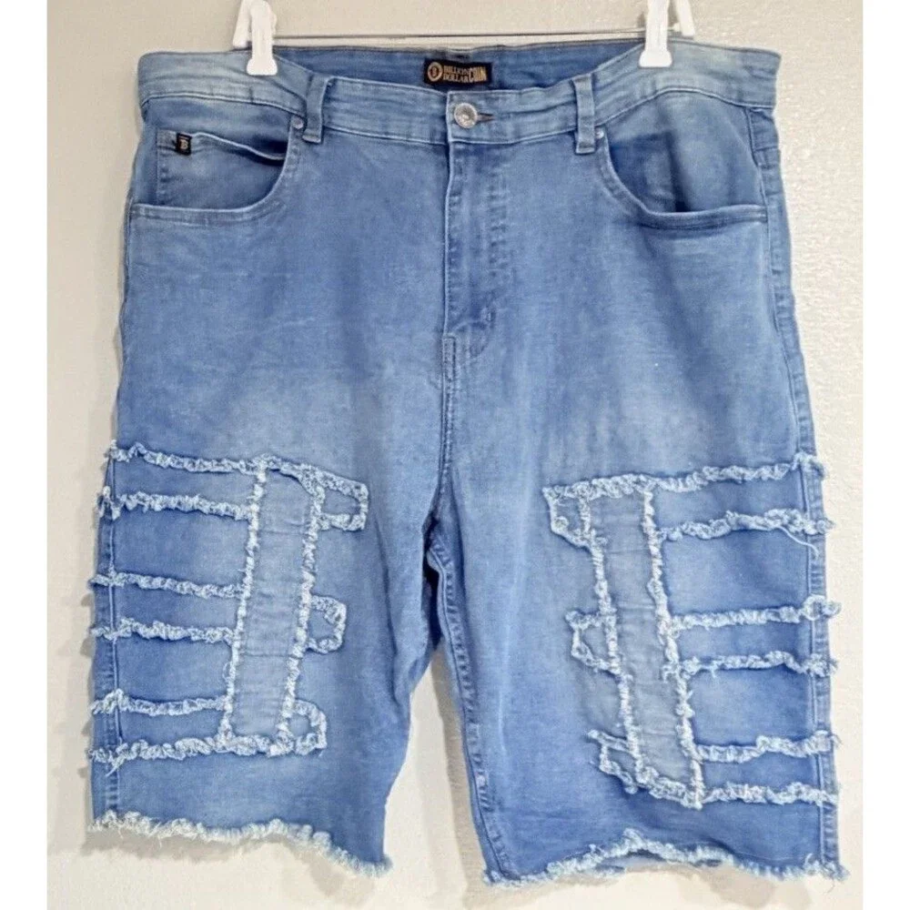 Billion Dollar Coin Men’s Blue Denim Shorts Size 40 Distressed Frayed Jorts